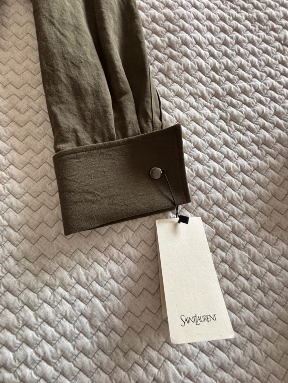 Yves Saint Laurent Olive Button-Down Shirt w Embroidered Logo in the left chest - Picture 2 of 3